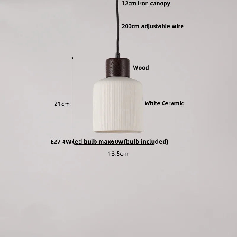 Afralia™ White Ceramic LED Pendant Lamp Copper Modern Wood Nordic Hanging Lights