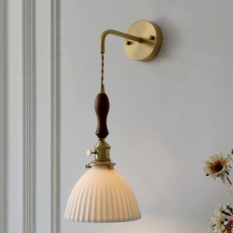 Afralia™ Nordic Walnut Wood LED Wall Sconce Pull Chain Switch Stair Light Fixtures