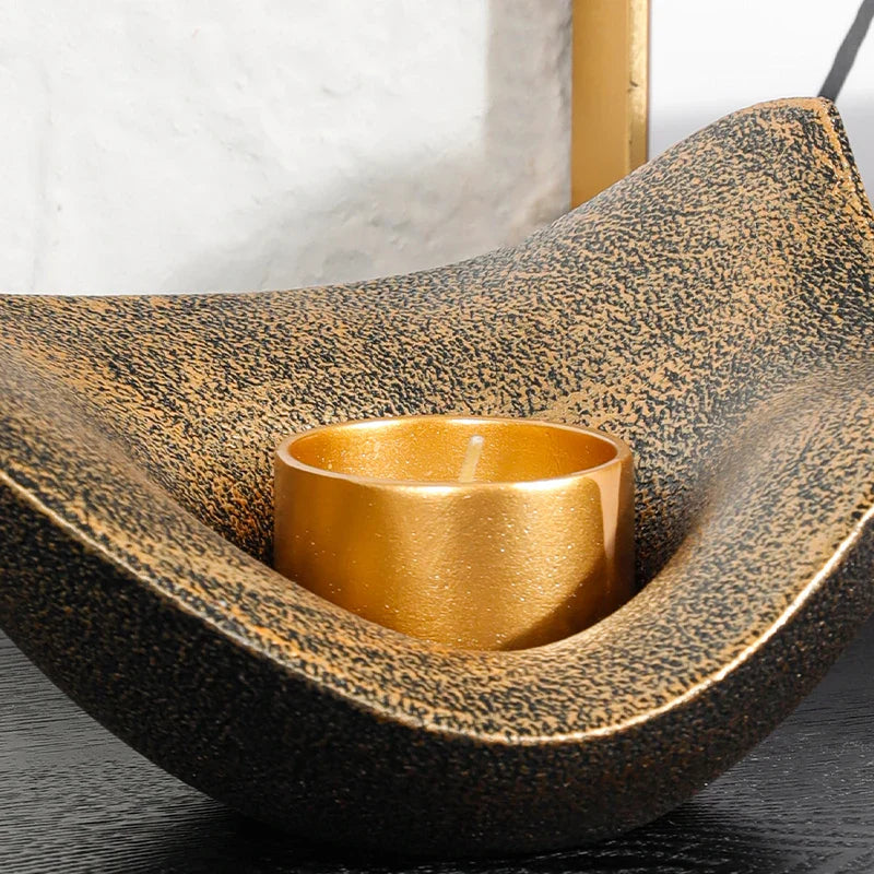 Afralia™ Gold Geometric Candlestick Bowl - Elegant Home Decor & Centerpiece