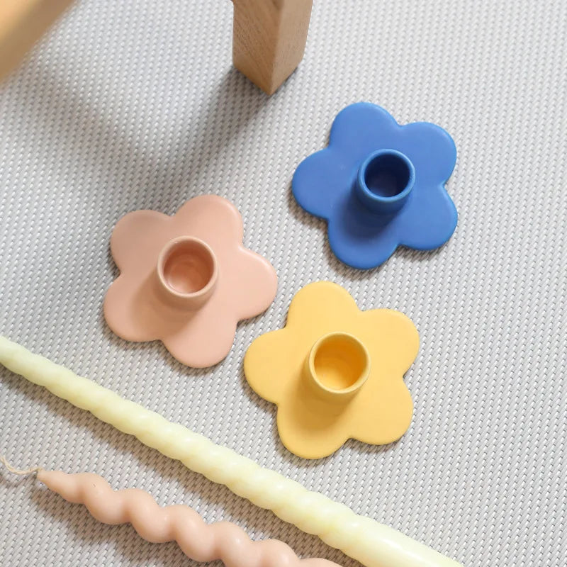 Afralia™ Cartoon Flower Ceramic Candle Holder Candelabrum Desktop Storage Accessory