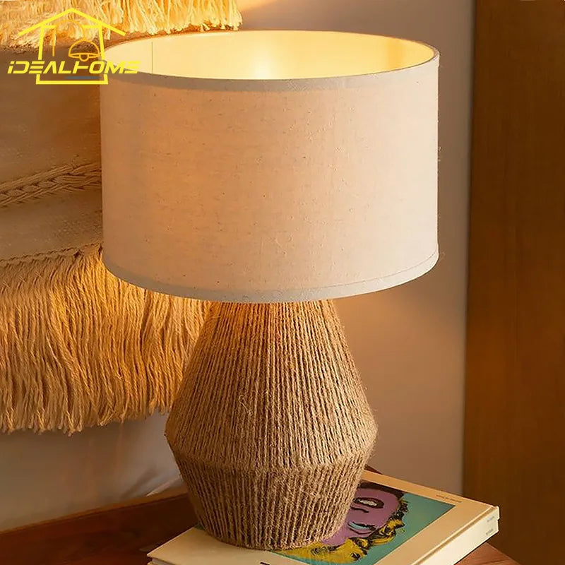 Afralia™ Retro Hemp Rope Table Lamp LED E27 Desk Light for Home Hotel Study