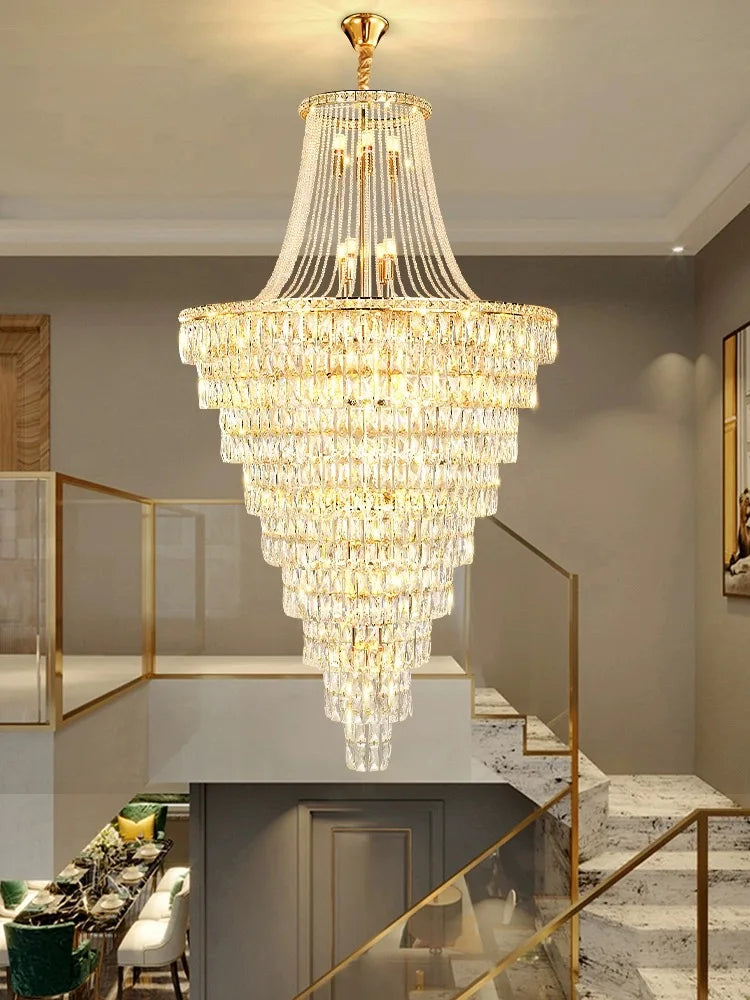 Afralia™ Luxe Golden Crystal Chandelier for Hotel Lobby, Living Room & Staircase