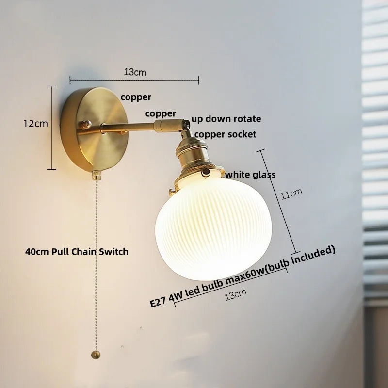 Afralia™ White Glass LED Wall Sconce, Nordic Modern Rotate Bedside Lamp for Living Room