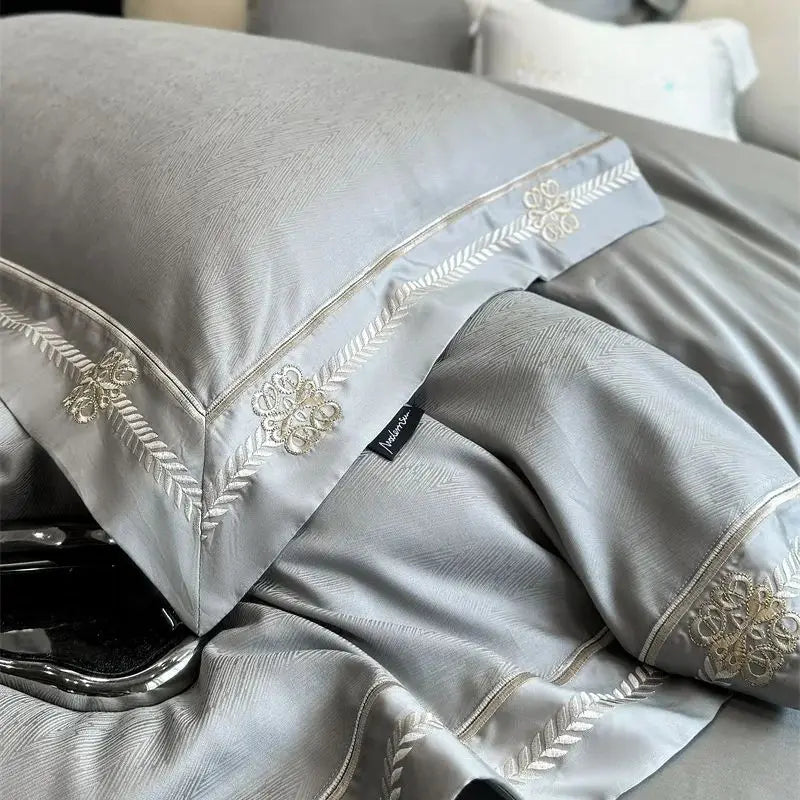 Afralia™ Luxury Embroidered Jacquard Bedding Set - Soft, Silky, Breathable Cotton Duvet Cover Set