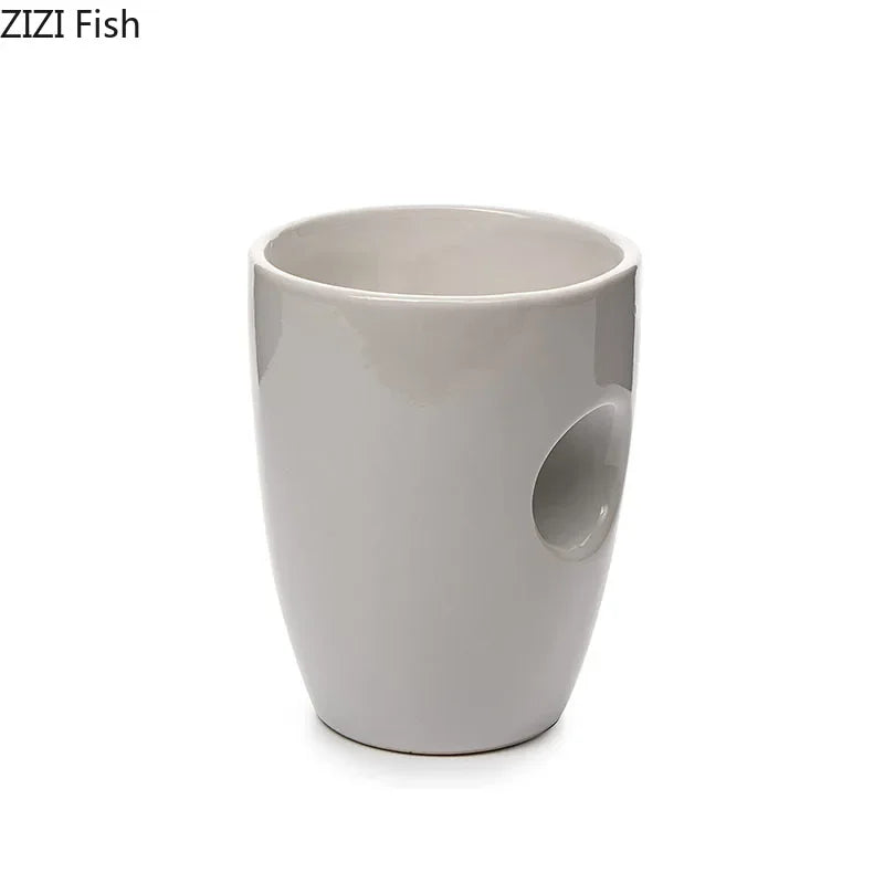 Afralia™ White Ceramic Cups Set of 2 Minimalism Mugs for Dining Coffee Tea Juice