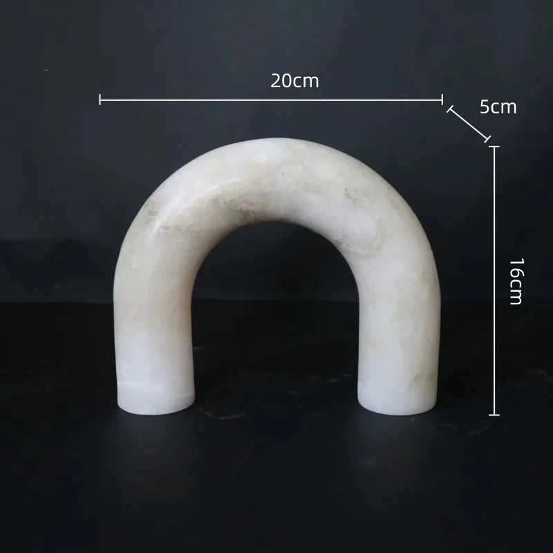 Afralia™ Marble Geometric Arch Sculpture: Elegant Yellow Cave Stone Ornament for Living Room.