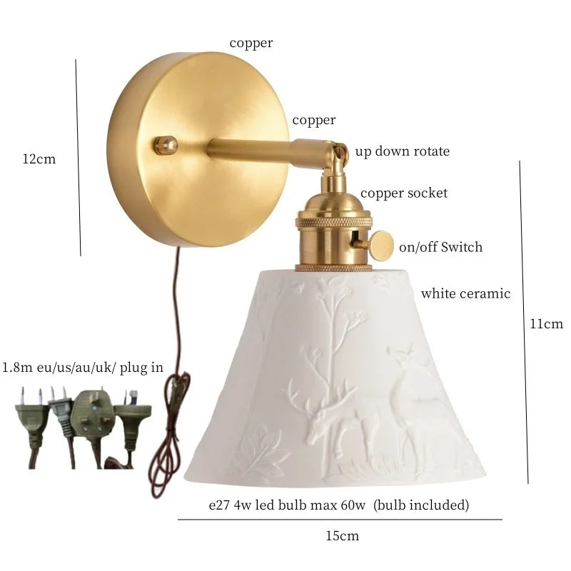Afralia™ Ceramic LED Wall Sconce Light with Pull Chain Switch