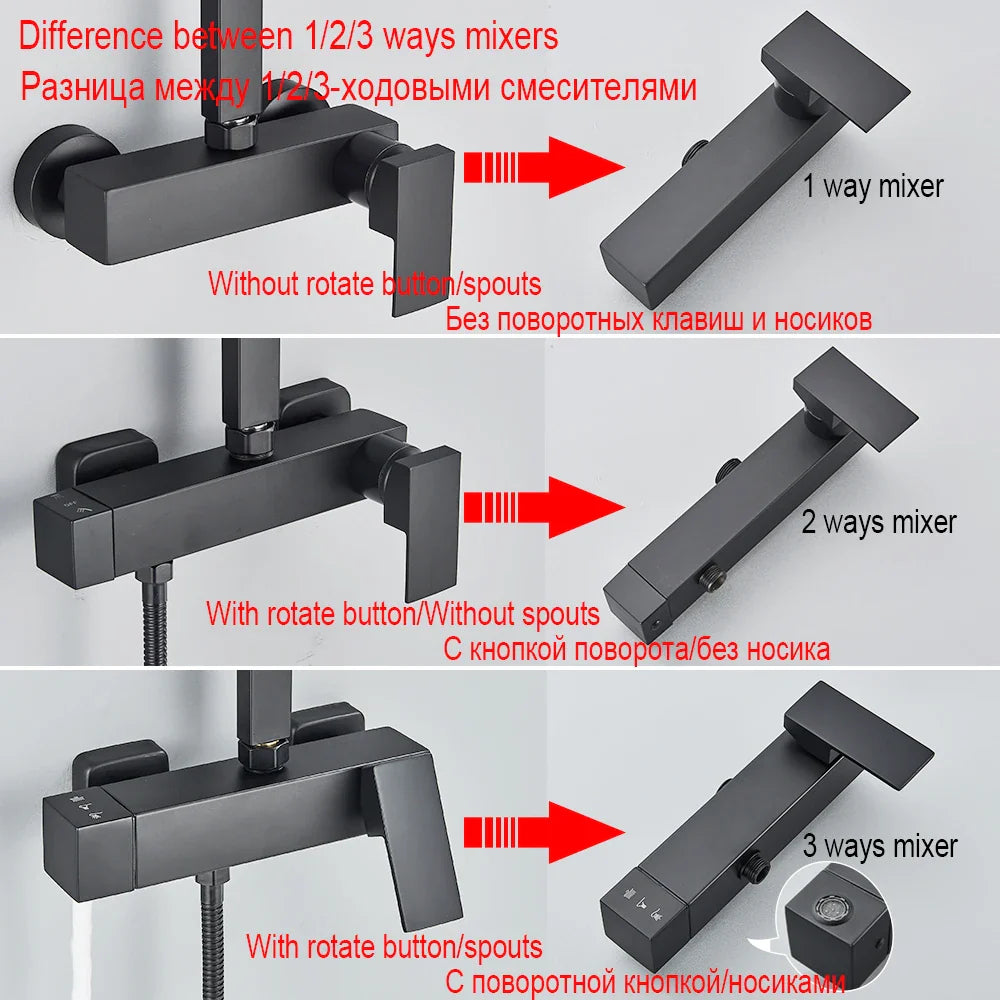Afralia™ Black Rainfall Shower Faucet Set with Bathtub Tap and Height Adjust Shower Mixer