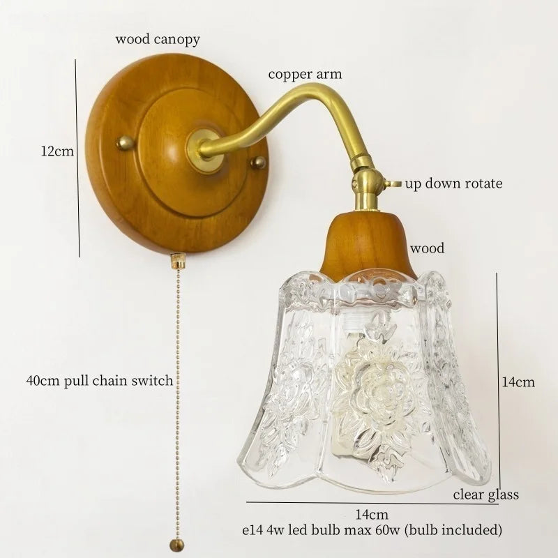 Afralia™ Glass LED Wall Lamp Vintage Style for Living Room Bedroom Loft Bathroom