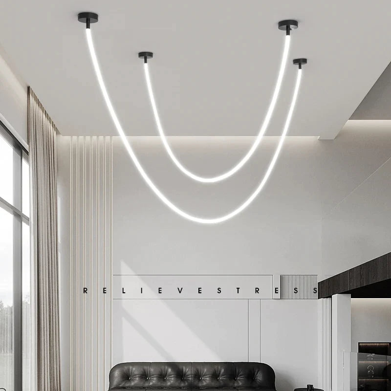 Afralia™ Minimalist Line Chandelier for Living Room Dining Room Loft Penthouse Exhibition Stairwell