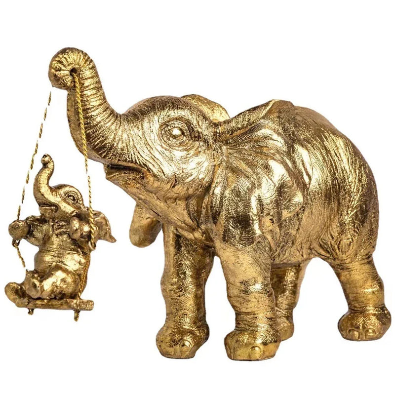 Afralia™ Golden Silver Elephant Swing Statue Home Decor Animal Sculptures