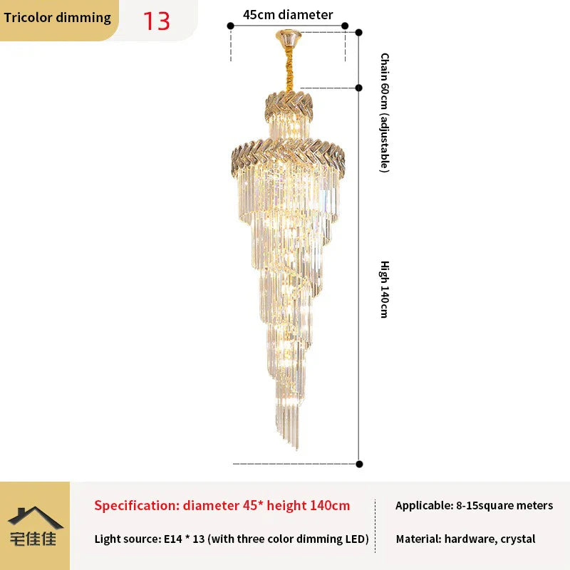 Afralia™ Rotating Crystal Chandelier for Duplex Villa Living Room