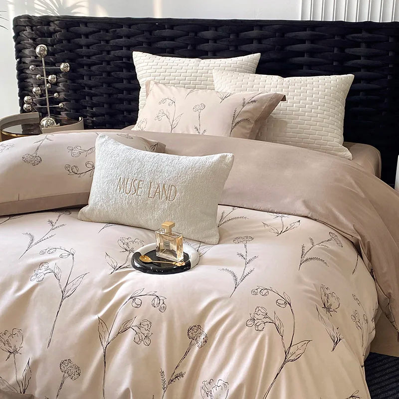 Afralia™ Egyptian Cotton Bedding Set: Queen King Ru Size Print Duvet Cover Sheet Pillowcase