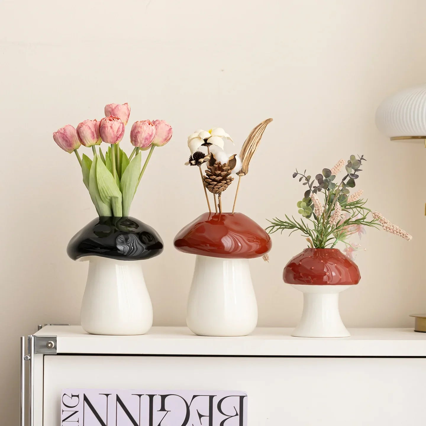 Afralia™ Mushroom Shape Ceramic Vase Handmade Flowerpot Home Decoration