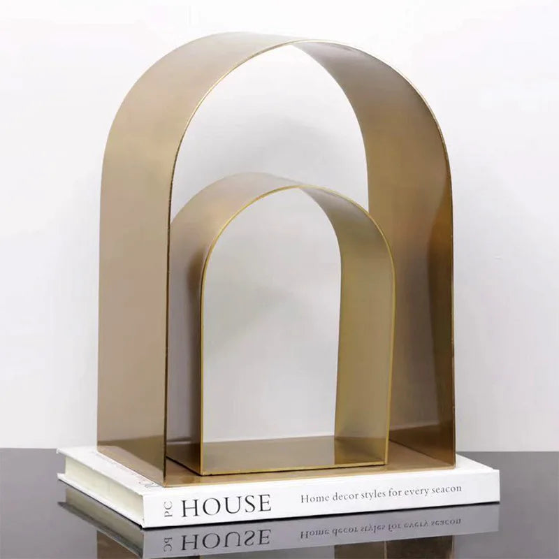 Afralia™ Golden Arches Metal Sculpture Room Decoration Geometric Handicraft Figurine