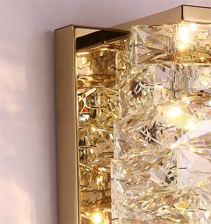 Afralia™ Modern Gold Crystal Wall Sconce LED Lamp for Living Room, Bedroom, TV Background