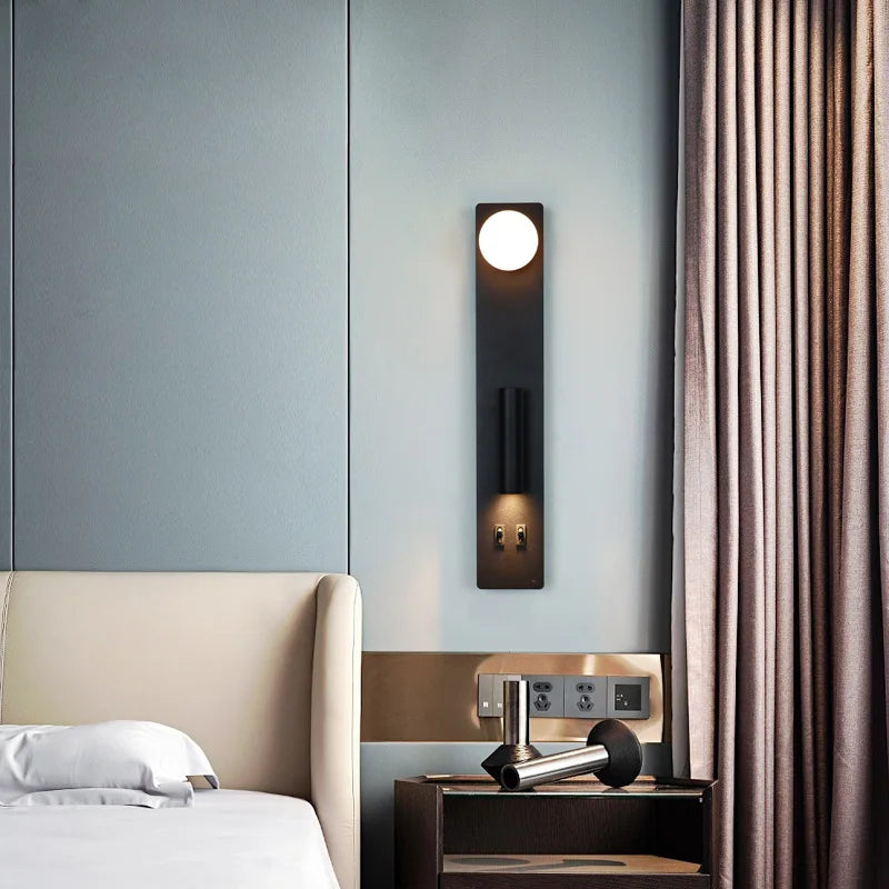 Afralia™ Black Rotatable Wall Lamp with Switch | High-End Modern Minimalist Bedroom & Living Room Lighting