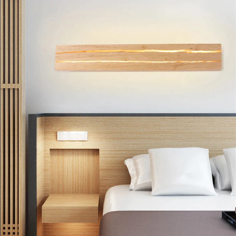 Afralia™ Modern Nordic Wood Art Rotatable LED Wall Light for Bedroom/Beside, Cracked Solid Wooden