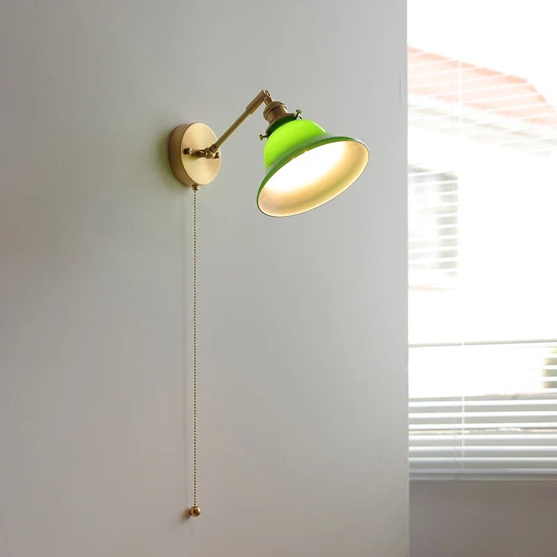 Afralia™ Green Loft LED Wall Light: Vintage Bedside Lamp, Up Down Rotate Glass, Pull Chain Switch