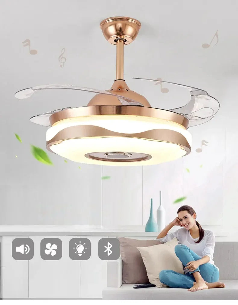 Afralia™ Smart Bluetooth Speaker Fan Pendant: Modern Nordic Design with LED Lighting and Remote Control