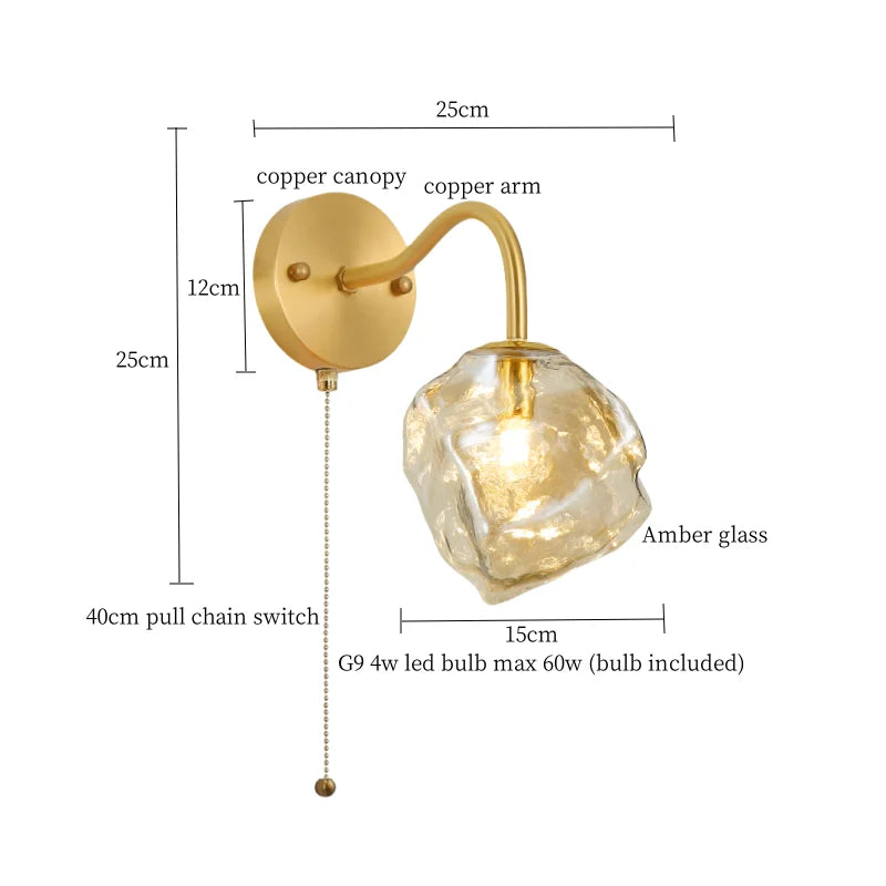 Afralia™ Lava Ice Glass LED Wall Sconce Brass Vintage Wandlamp
