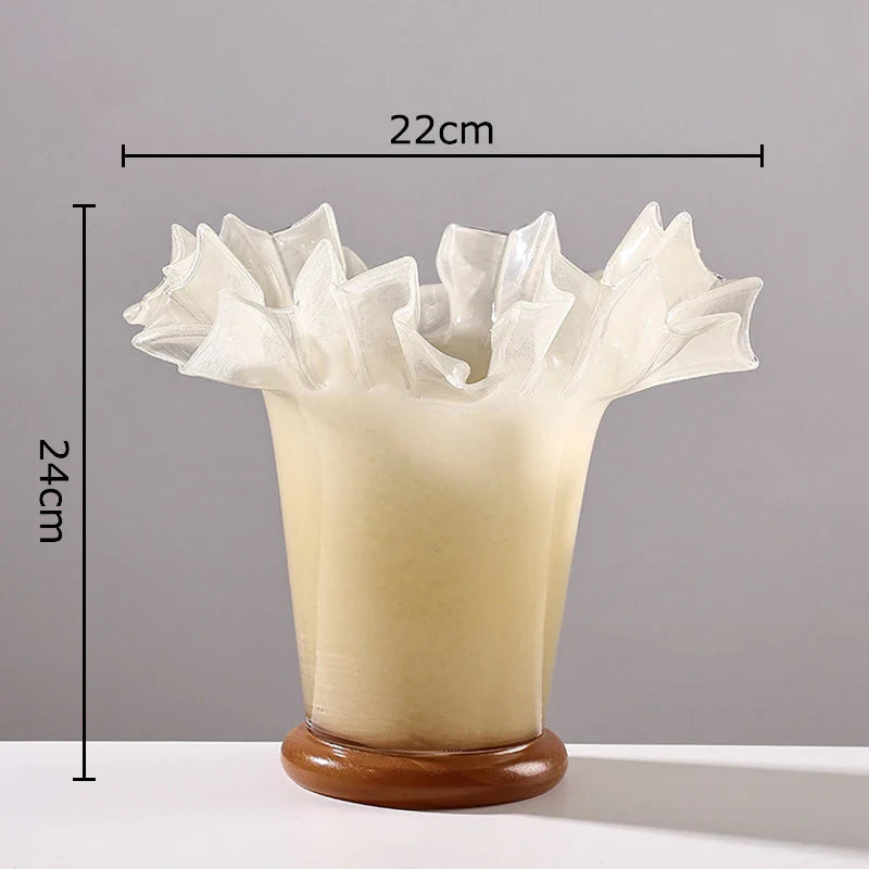 Afralia™ Lotus Leaf Edge Glass Vase: Table Flower Arrangement Room Decor Aesthetic