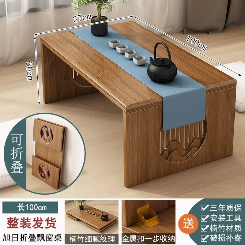 Afralia™ Bamboo Folding Table: Japanese Style, Bedroom & Study Essential, Durable Design