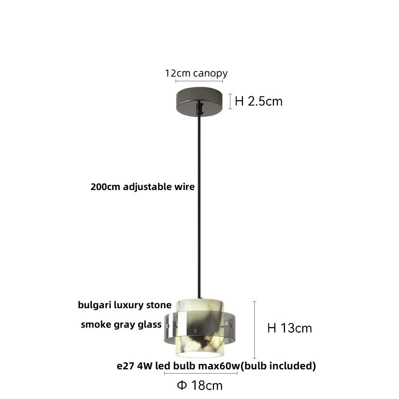 Afralia™ Luxury Black Iron LED Pendant Lights Stone Wire Adjustable Hang Lamp