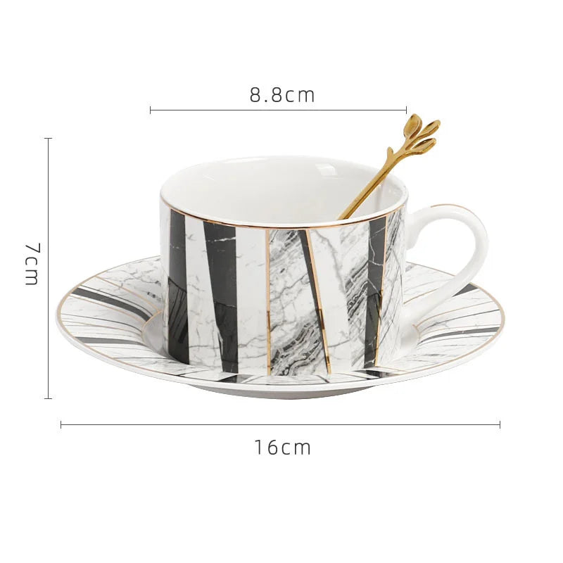 Afralia™ Gilded Marble Texture Ceramic Cup & Saucer Set for Dining Table Tea & Coffee