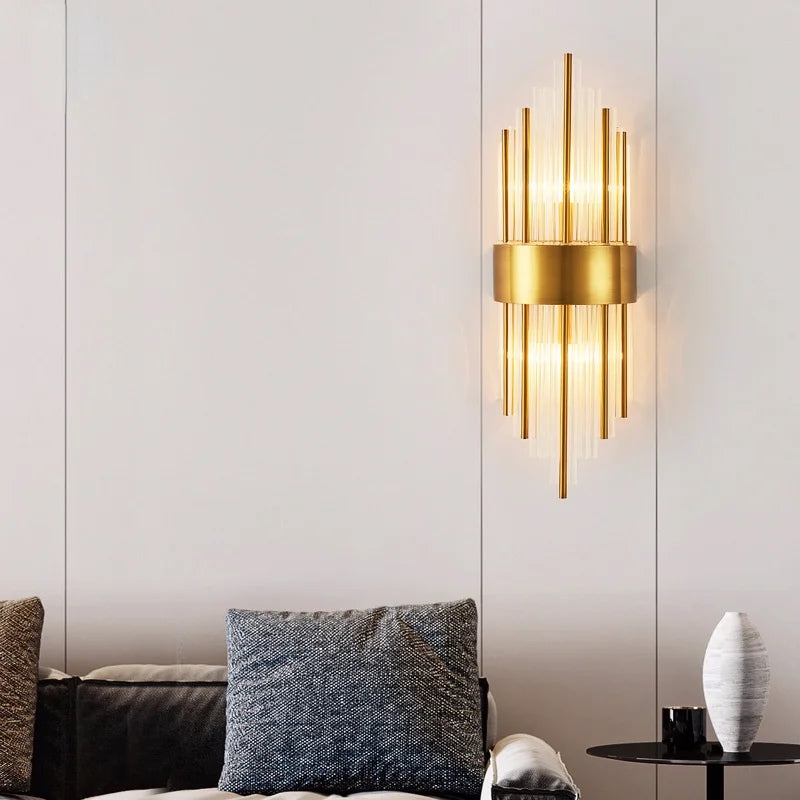 Afralia™ Gold Crystal Wall Lights: Modern LED Sconce for Bedroom, Living Room & Bathroom