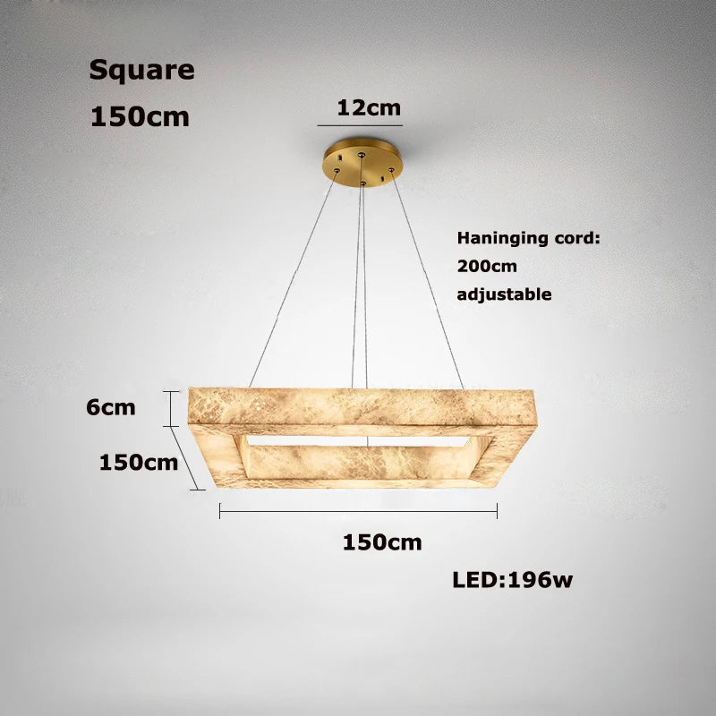 Afralia™ Dimmable LED Gold Chrome Marble Alabaster Chandelier Pendant Light for Dining Room