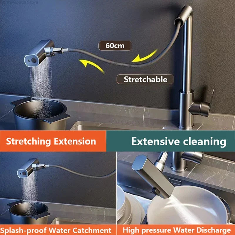 Afralia™ Pull Out Kitchen Faucet with Waterfall Stream Sprayer Head and Hot Cold Mixer