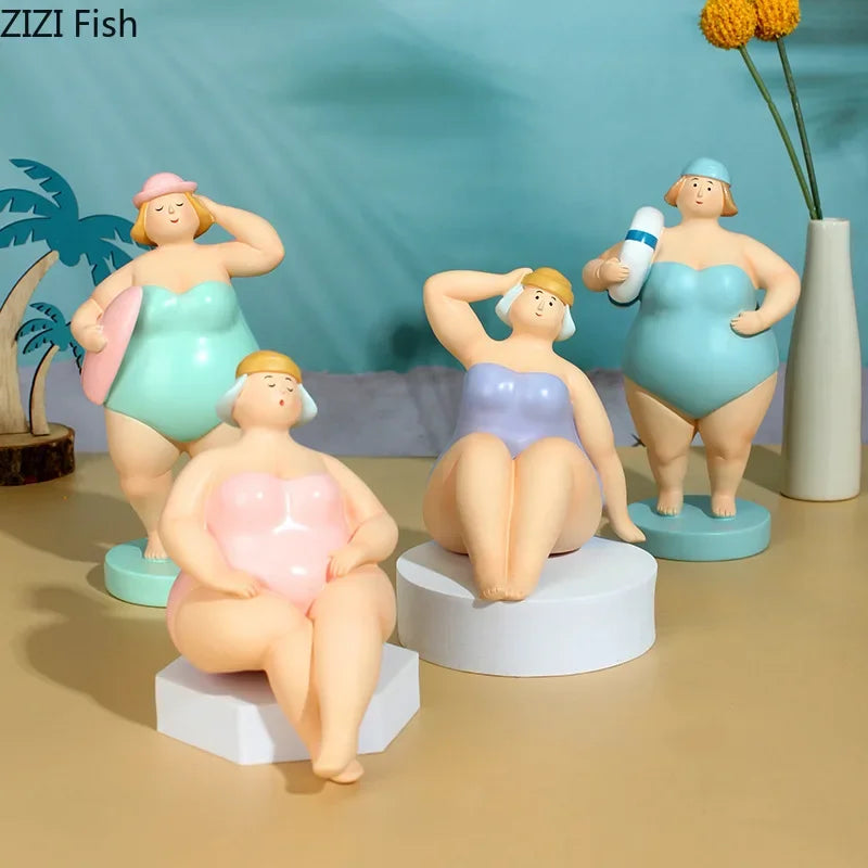 Afralia™ Beach Swimsuit Women Resin Sculpture Figure Desk Ornament Room Decor