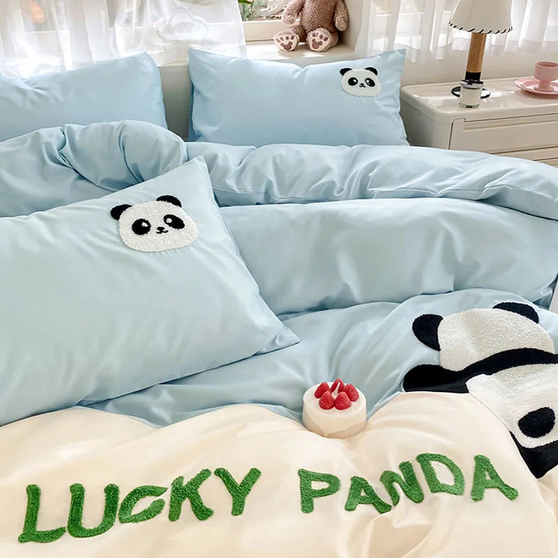 Afralia™ Panda Cotton Embroidery Bedding Set for Queen King Size