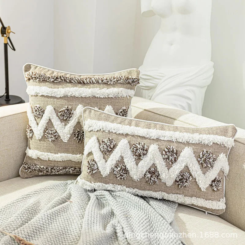 Afralia™ Boho Style Tufted Cushion Cover with Tassel, Gray Embroidery, 45x45cm