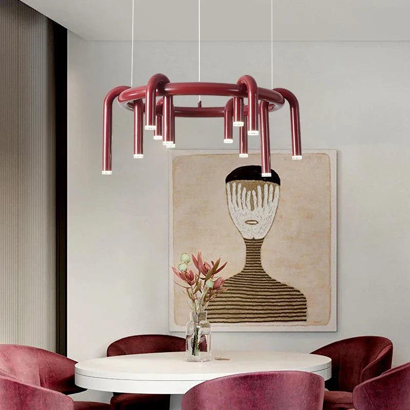 Afralia™ Red U-Shaped Chandelier: Modern Nordic Living Room Bedroom Lighting Fixtures