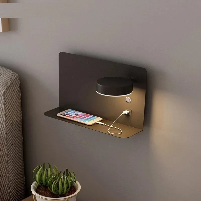 Afralia™ LED Shelf Wall Lamp with USB Charging Port & Switch