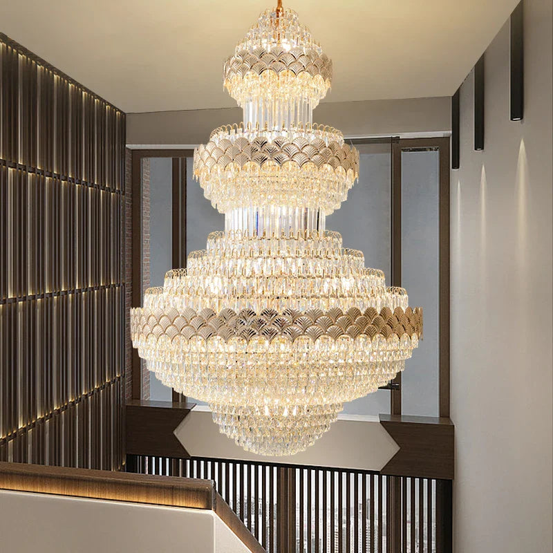 Afralia™ Crystal Chandelier - Modern Duplex Loft Staircase Living Room Lighting