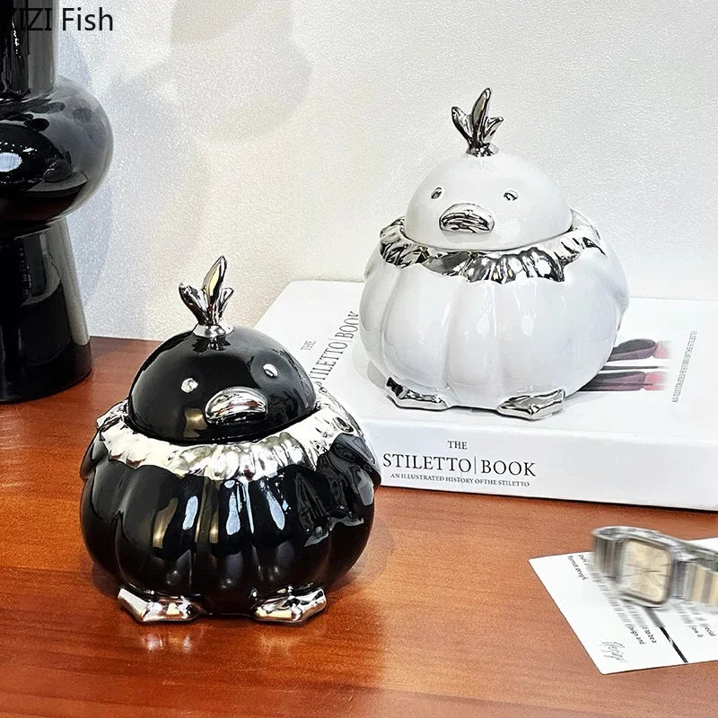 Afralia™ Duck Shaped Ceramic Ashtray with Lid - Windproof Smoking Accessories