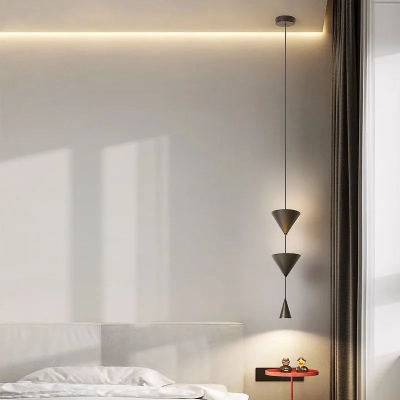 Afralia™ Cone Long LED Pendant Chandelier for Modern Bedroom, White/Black Variant