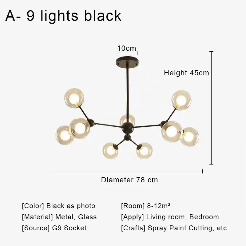 Afralia™ Glass Ball Pendant Chandelier for Living Room Bedroom Dining Room