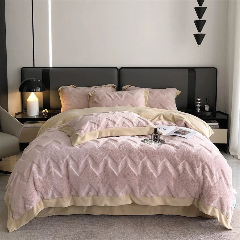 Afralia™ Plush Faux Rabbit Fur Velvet Bedding Set: Duvet Cover, Sheet, Pillowcases
