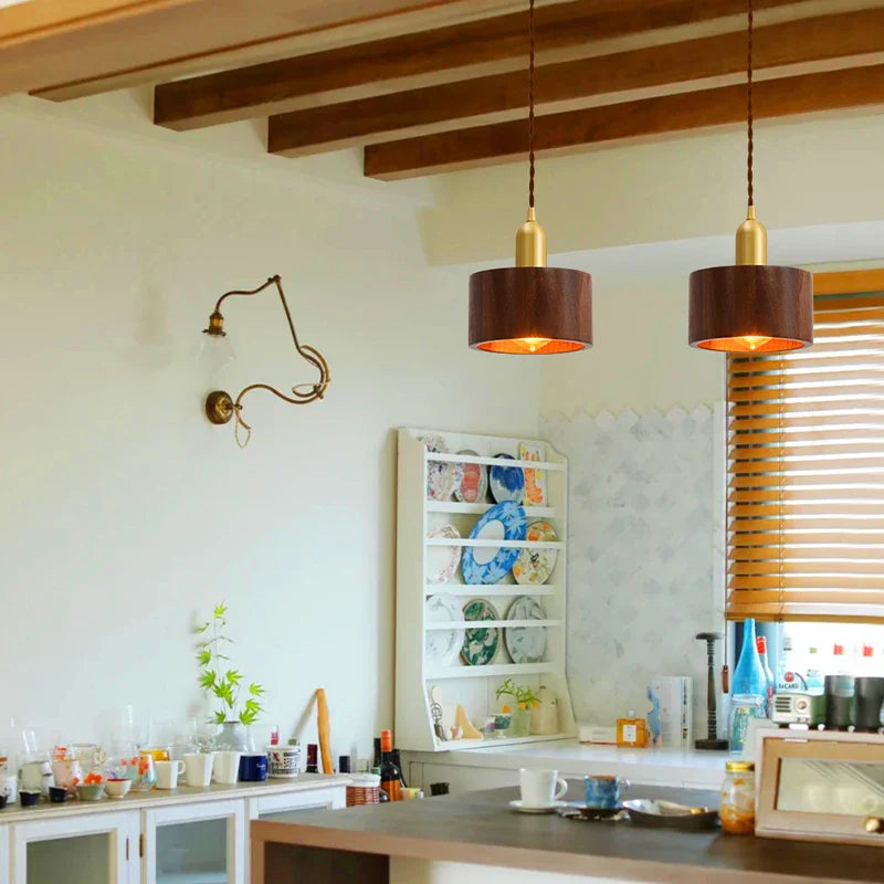 Afralia™ Walnut Wood LED Pendant Light for Home and Restaurant Lighting
