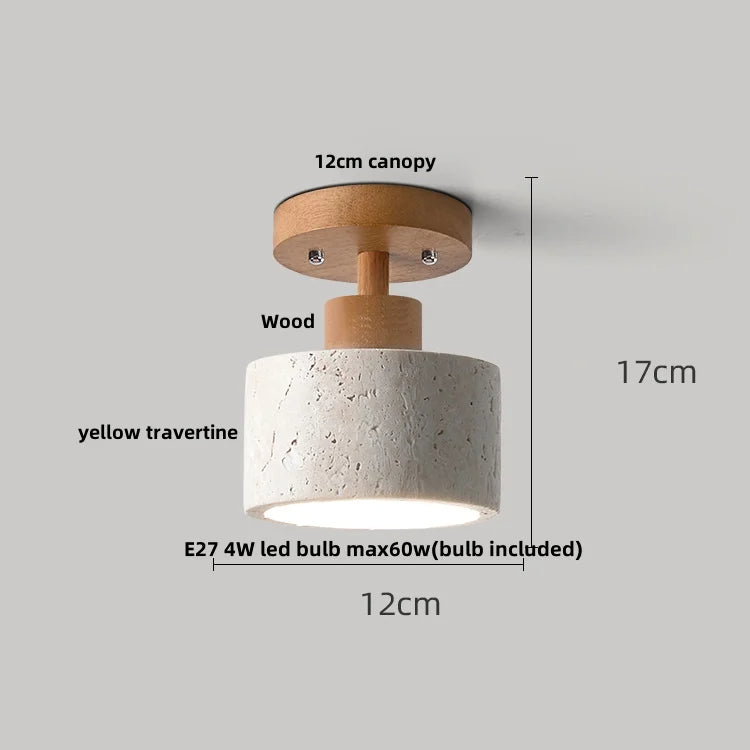 Afralia™ Ellipse Stone LED Ceiling Light Natural Travertine Lamp Plafon