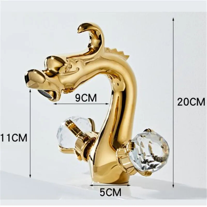 Afralia™ Gold Crystal Double Handle Basin Faucet for Bathroom Sink Mixer Tap
