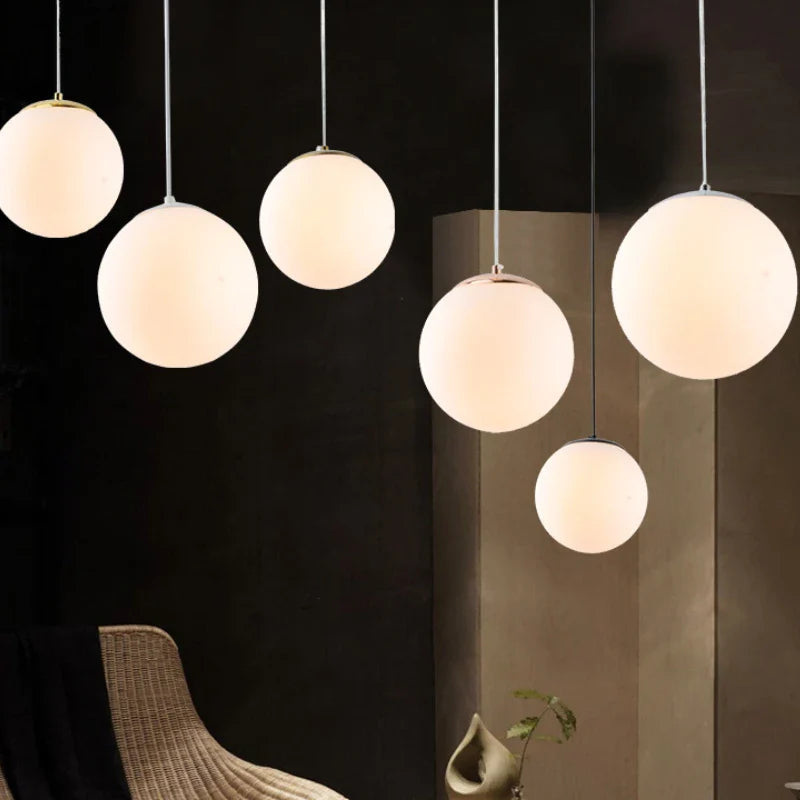 Afralia™ Nordic Glass Ball Pendant Light Modern White Restaurant Hanging Lamps Bedroom LED