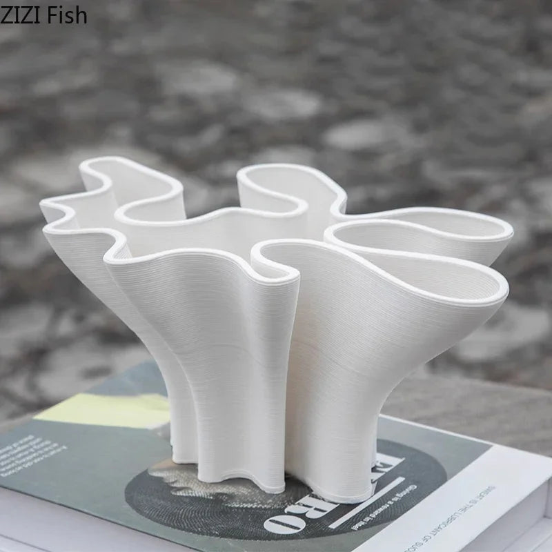 Afralia™ Ceramic Floral Edge Vase - Desk Decoration Flowers and Artificial Arrangement