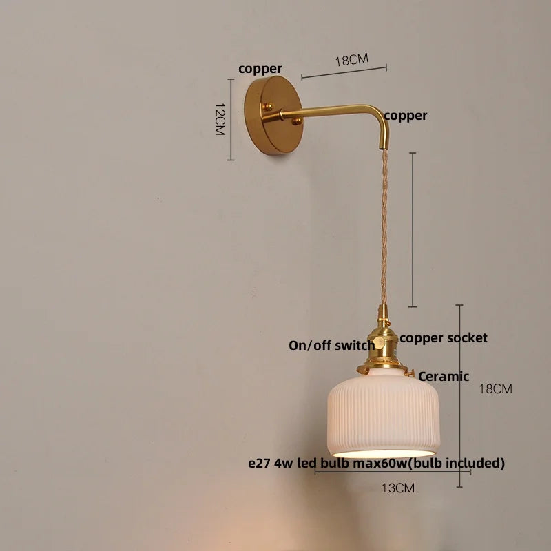 Afralia™ Ceramic Copper Wall Light Fixture with Pull Chain Switch, E27 LED, Modern Nordic Design