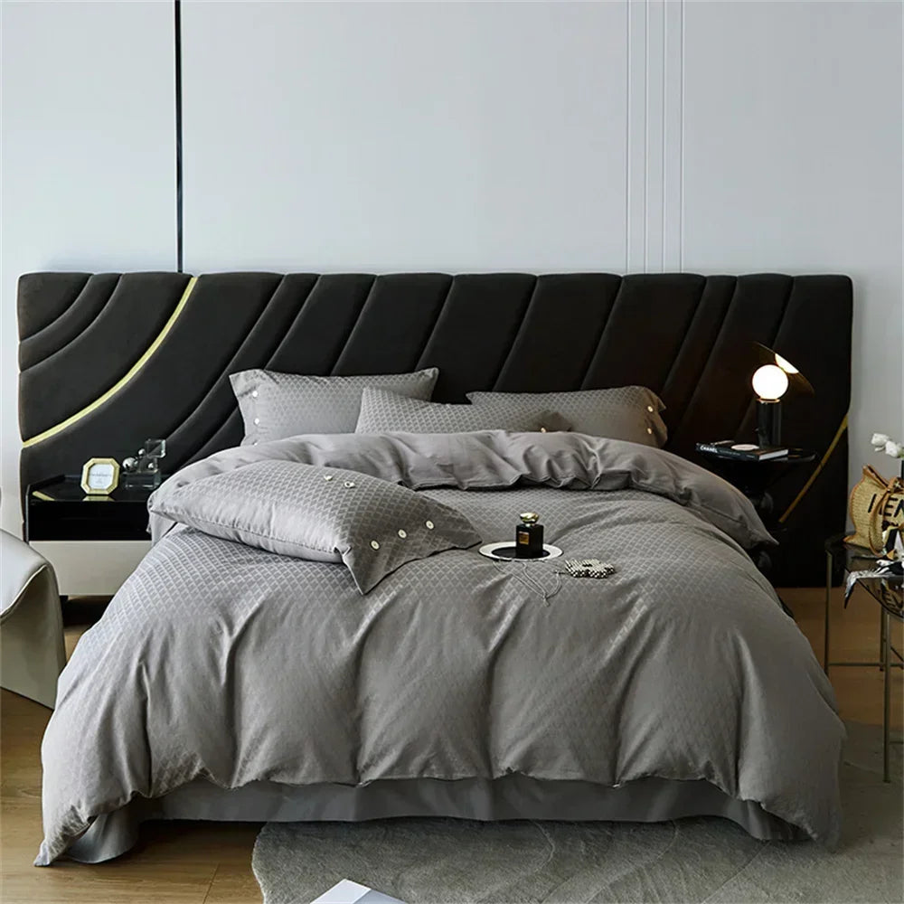 Afralia™ Nordic Light Tan Egyptian Cotton Jacquard Bedlinens Set for Ru Europe Queen King Size