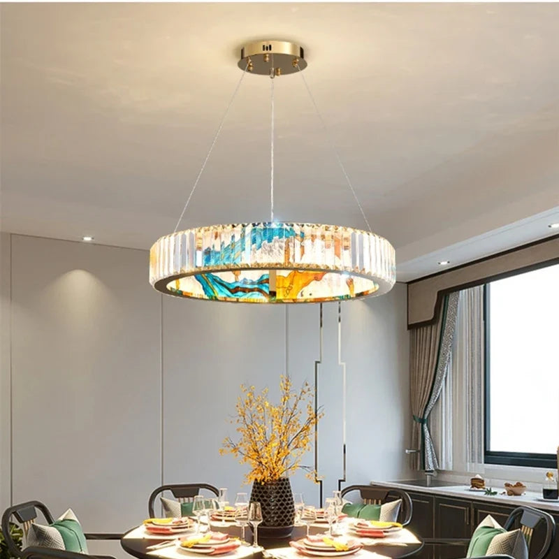 Afralia™ Round Crystal Chandelier: LED Pendant Lamp in Oriental Style